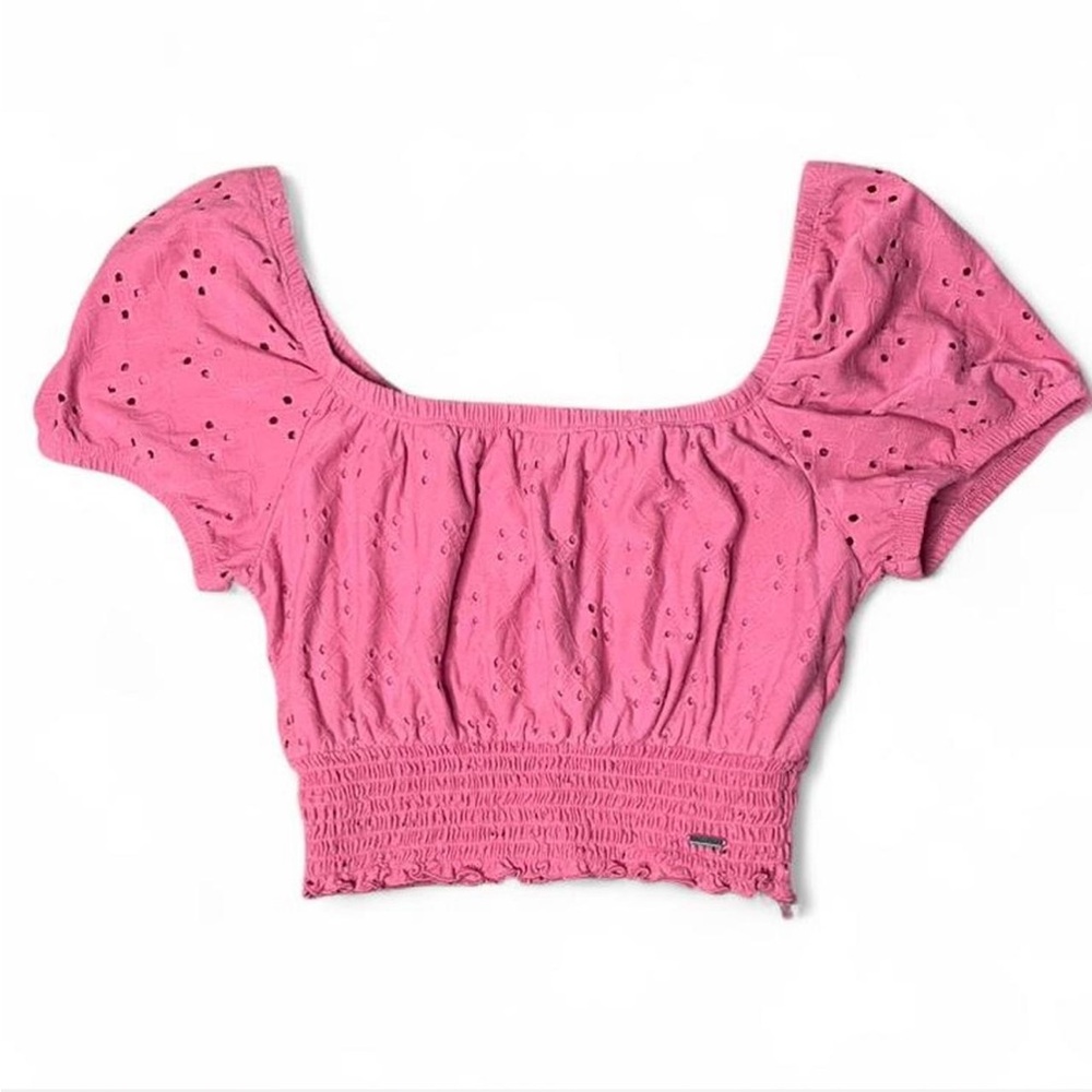 Hollister Pink Eyelet Smocked Crop Top-XS